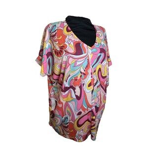 Haptics By Holly Harper V-Neck Top Blouse 3X Pop Art Dopamine Colorful Mod Artsy